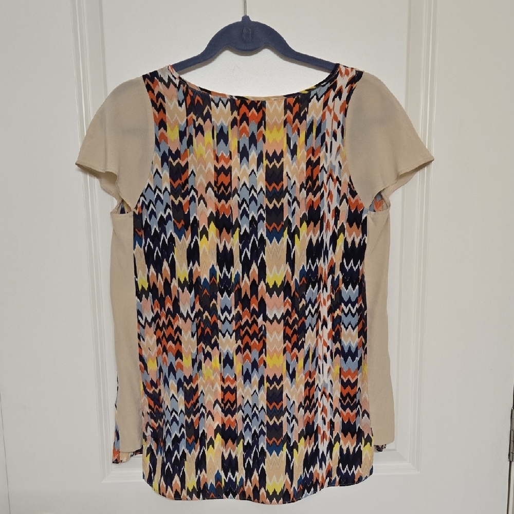 Anthropologie Multicolor Zigzag Blouse with Cream Sleeves - Picture 2 of 3